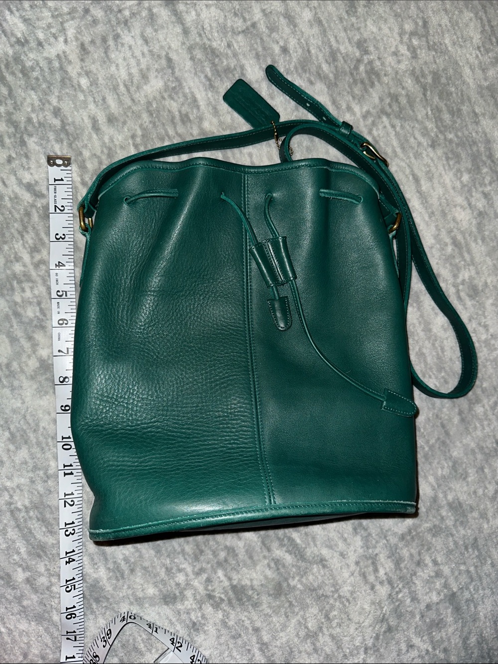 Coach Dark Green Pebble Leather Drawstring Crossbody - Picture 8 of 10